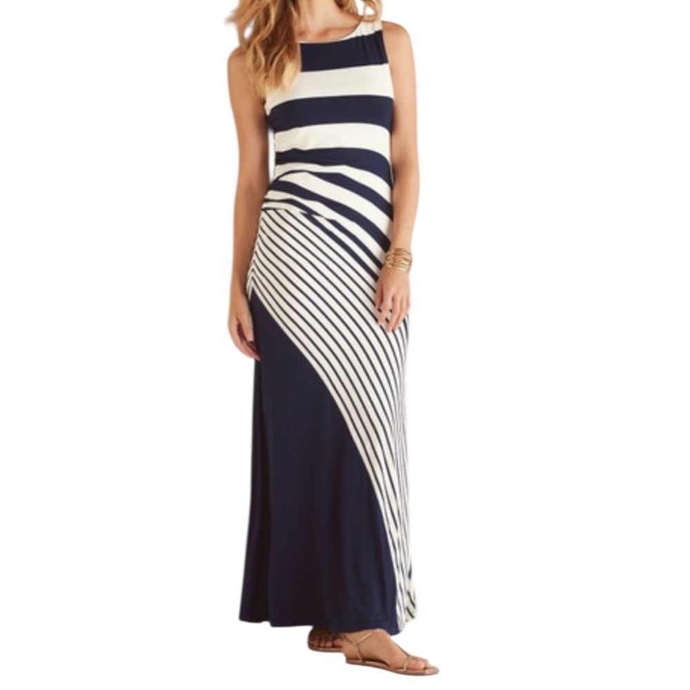 Soft Surroundings Vela Infiniti Maxi Sleeveless Dress Womens 1X Stretch Nautical